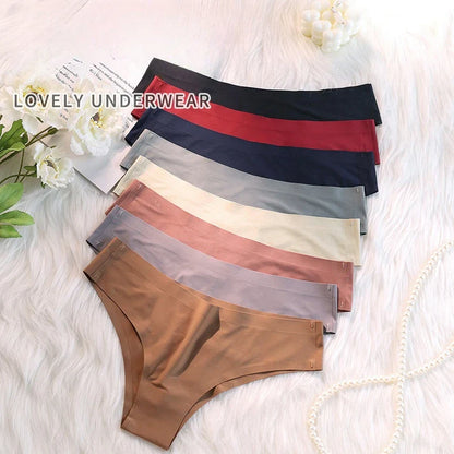 4PCS Seamless Ice Silk Panties Set for Women – Low Waist G-String, Soft Ultra-Thin Sexy Underwear Briefs