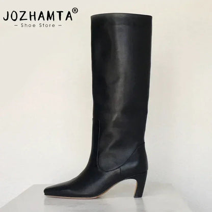 JOZHAMTA Women's Knee Boots – Real Leather, Wide Calf, Fall/Winter 2025 Kitten Heels, Long Tall Casual Dress Boots (Size 34-43)