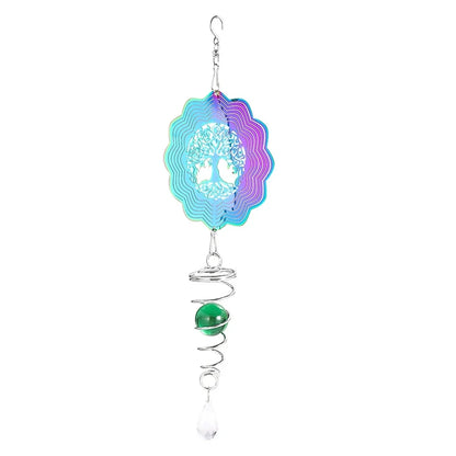 Tree of Life Wind Spinner with Gradient Spiral Tail – Hanging Garden Decor with Gazing Ball & Wind Chime Effect
