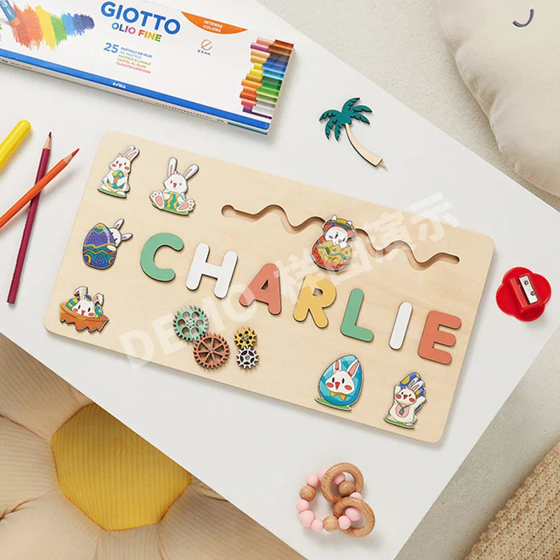 Montessori Personalized Wooden Name Puzzle — Custom Letter Board Educational Toy for Babies