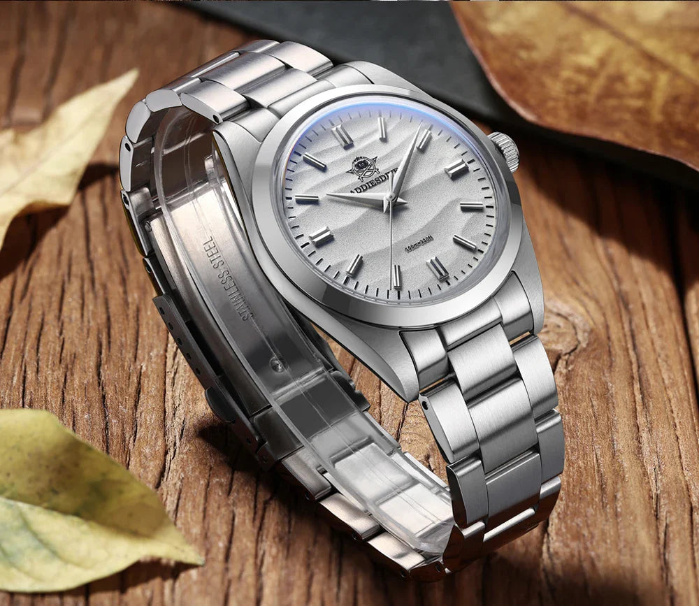 ADDIESDIVE AD2030 Men’s Quartz Watch — 36MM Simple Steel Dive Wristwatch, 10Bar Waterproof, Bubble Mirror Glass Sports Timepiece