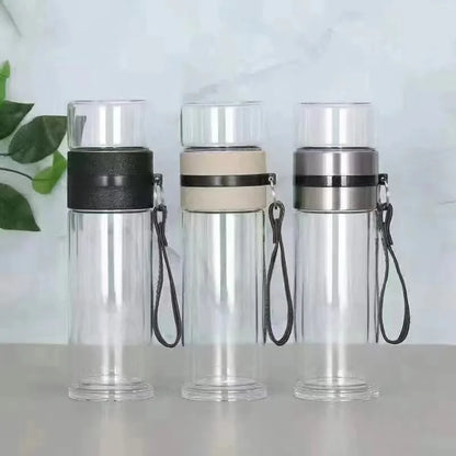 Double Layer Borosilicate Glass Tea Water Bottle with Infuser - Stylish Tea Tumbler for On-the-Go Tea Lovers