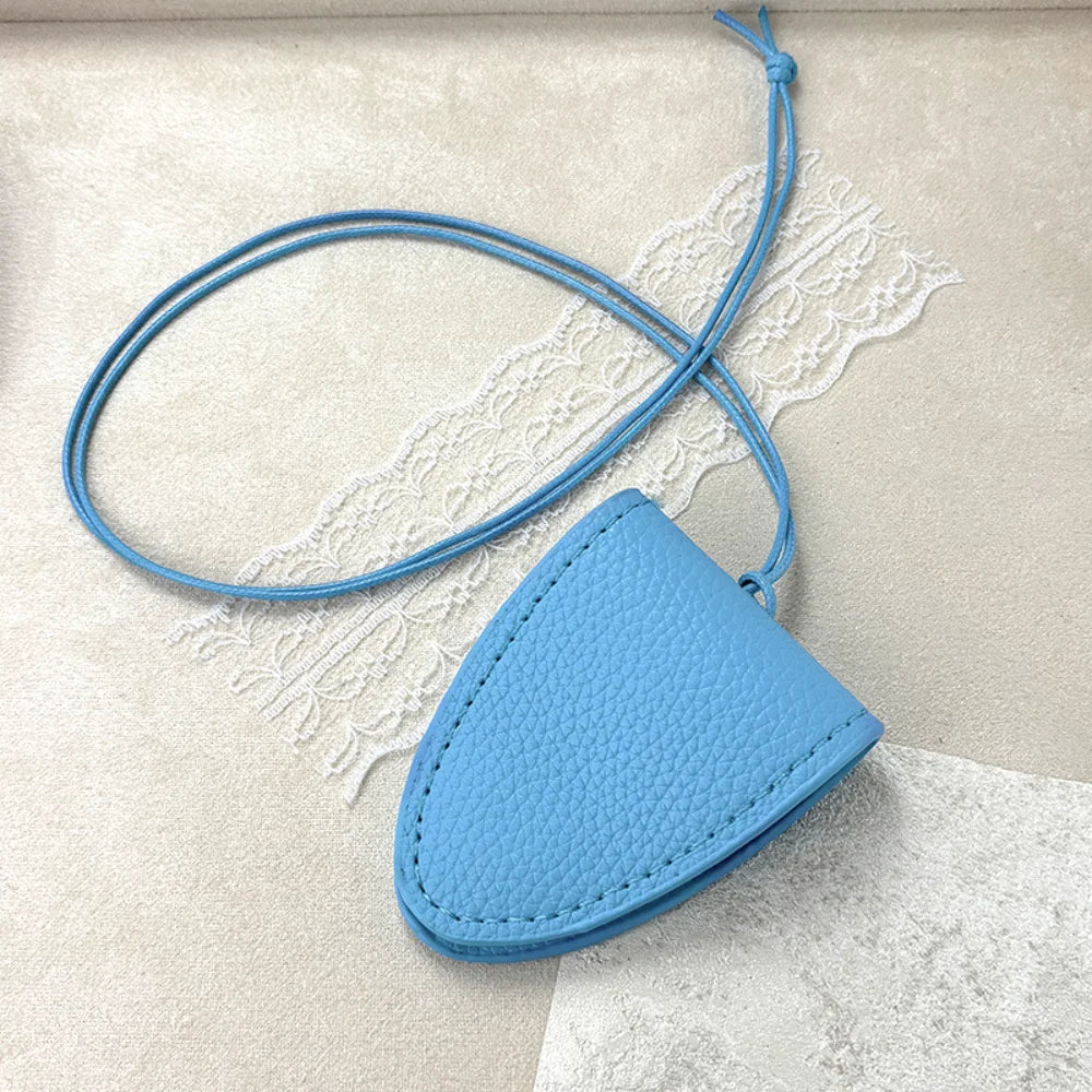 Hanging Neck Eyeglasses Storage Bag with Chain – Unisex Leather Sunglasses Case & Portable Key Holder Pendant