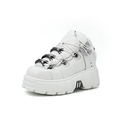 New 2024 Punk Style Women's Platform Shoes – 6CM Lace-Up Rock Boots with Metal Decor