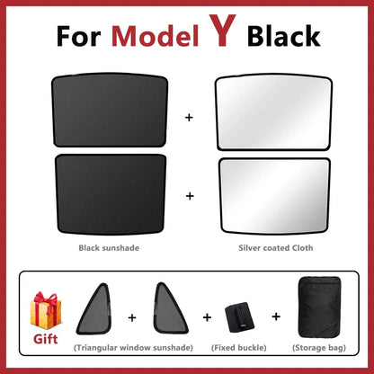 Split Sunshade for Tesla Model 3 (2017-2023) & Model Y – Front & Rear Sunroof Windshield Skylight Glass Roof Cooling Shade