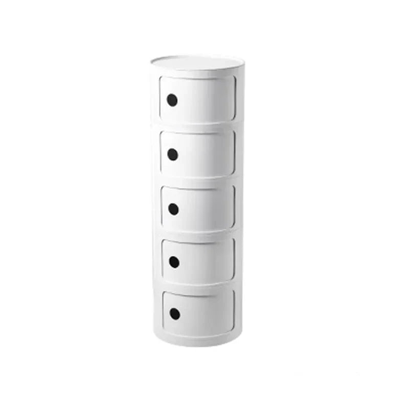 Nordic Minimalist White Bedside Table – Modern Round Plastic Side Cabinet, Small Creative Storage Unit