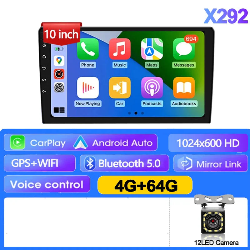 Android 13 Car Radio — 7/9/10" 2-DIN GPS Multimedia Player with 64GB, Wireless CarPlay & Android Auto