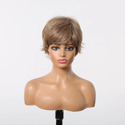Platinum Blonde Short Pixie Cut Wig – 8 Inch Human Hair Wig with Bangs for Women, Soft Machine Made