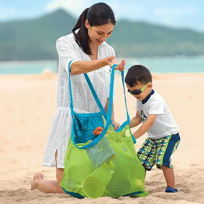 Children's Sand Away Portable Mesh Bag - Kids Bath Toys Storage, Swimming & Large Beach Bag for Towels - Women's Cosmetic Makeup Bag