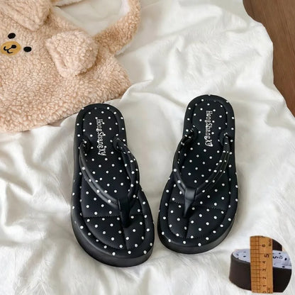 Polka Dot Platform Flip Flops - Thick Sole Breathable Non-Slip Summer Beach Sandals