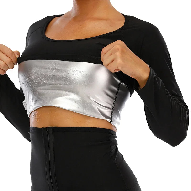 Vensslim Women’s Sauna Suit Body Shaper – Long Sleeve Sweat Slimming Waist Trainer Corset Workout Tummy Control Top