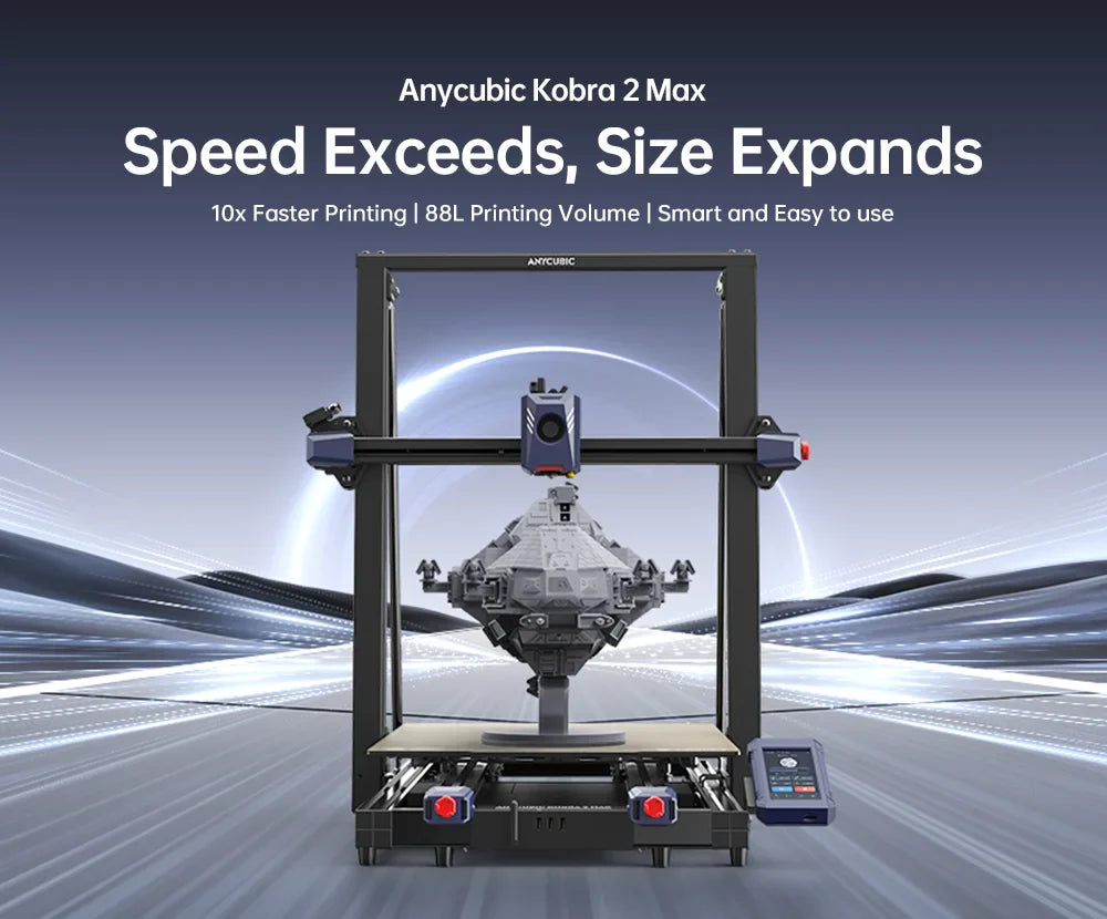 ANYCUBIC Kobra 2 Max Large 3D Printer – 500×420×420mm Build Size, 500mm/s Speed, Smart App Control