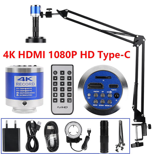 1080P 4K Digital Microscope — Full HD Industrial C-Mount Camera for PCB Welding & Mobile Phone Repair Stand