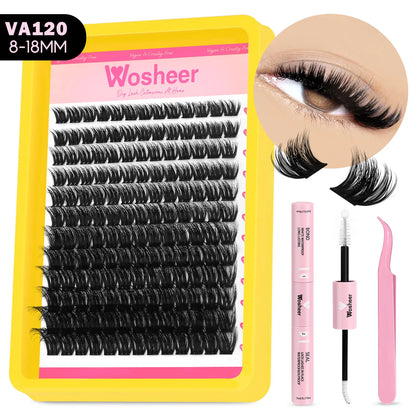 WOSHEER Lash Clusters Kit – Spiky Volume Individual Eyelash Extensions DIY Manga-Style Faux Mink Cluster Lashes