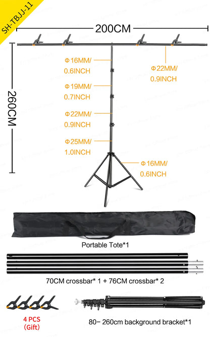 T-Shaped Adjustable Tripod Stand – Photography Backdrop Support System for Non-Woven & Muslin Backgrounds