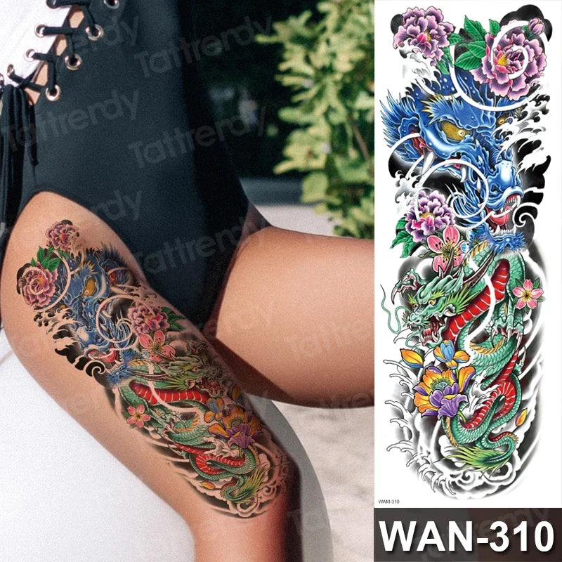 Large Temporary Leg Tattoos for Women - Sexy Animal & Anime Skull Water Transfer Body Art Stickers
