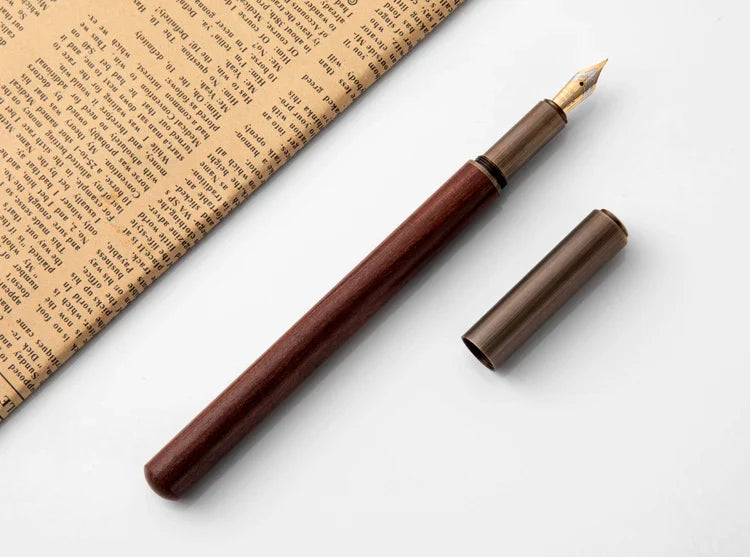 Luxury Retro Wood and Bronze Fountain Pen - 0.5mm Calligraphy Ink Pen for Business, Art, and School, Ideal Student Stationery Gift