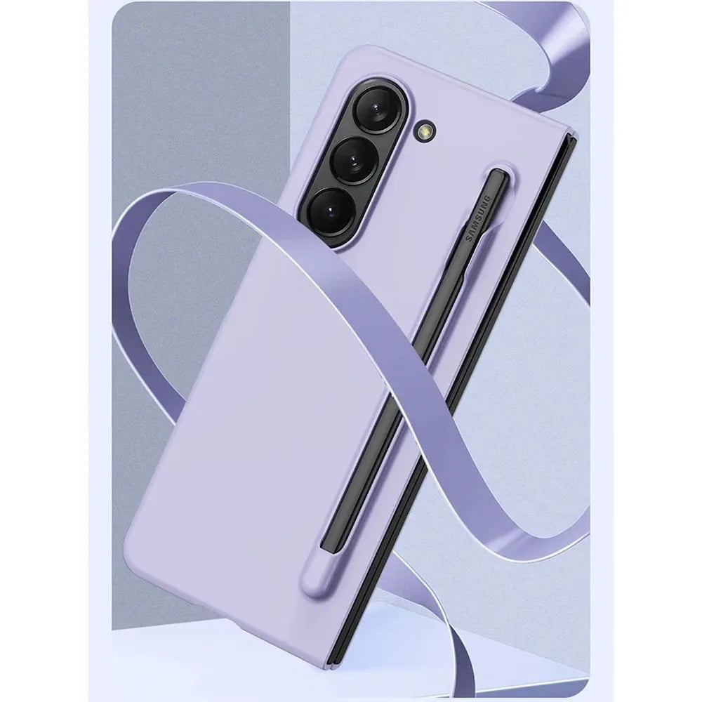 Skin Feel Slim Case for Samsung Galaxy Z Fold 6/5/4/3 - Shockproof Plastic Cover with Stylus Pen Slot Holder