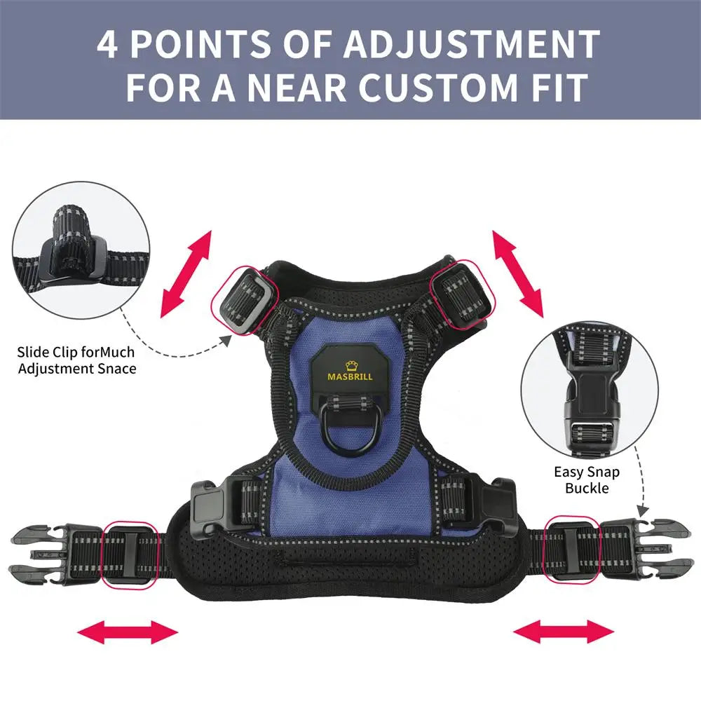 MASBRILL Reflective Nylon No-Pull Dog Harness: Adjustable Vest for Medium to Large Dogs - Safety Vehicular Lead for Walking and Running