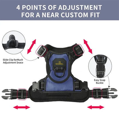 MASBRILL Reflective Nylon No-Pull Dog Harness: Adjustable Vest for Medium to Large Dogs - Safety Vehicular Lead for Walking and Running
