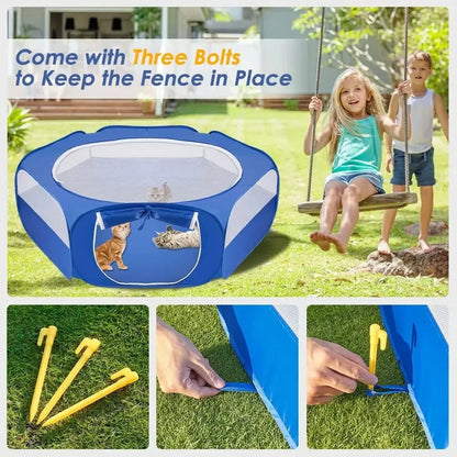 Portable Small Animal Playpen - Foldable Pet Cage with Transparent Mesh for Cats & Chickens