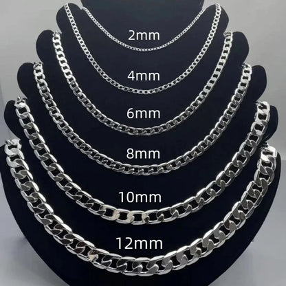 925 Sterling Silver Necklace — 2–12mm Width, 40–75cm Long Chain with Lobster Clasp for Men & Women, Engagement Jewelry