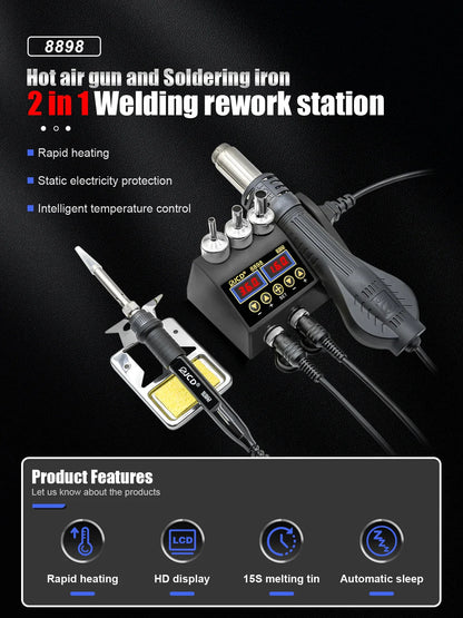 JCD 8898 2-in-1 Soldering Station 750W – Soldering Iron & Hot Air Gun for BGA SMD Phone Repair & Welding