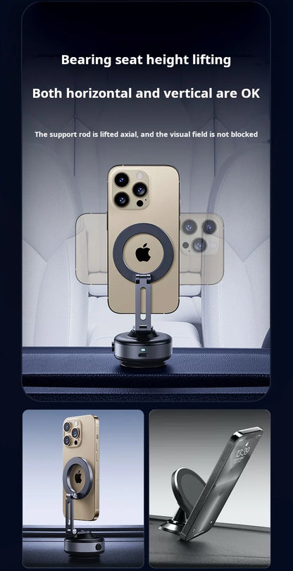 Magnetic Vacuum Adsorption Car Mount – Foldable 360° Rotating Aluminum Alloy Phone Holder for Smartphones