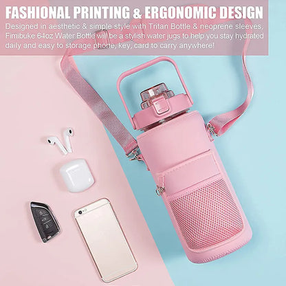 2L Water Bottle Insulator Sleeve with Strap - Portable Tumbler Bottle Case for Camping and Outdoor Sports - Drinkware Protection Bag