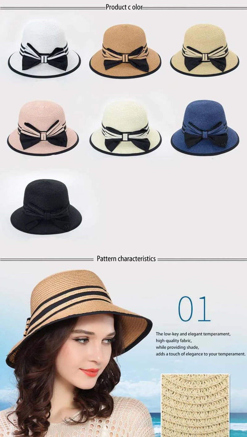 Muchique Women’s Summer Boater Hat – Wide Brim Straw Beach & Travel Hat with Casual Bow