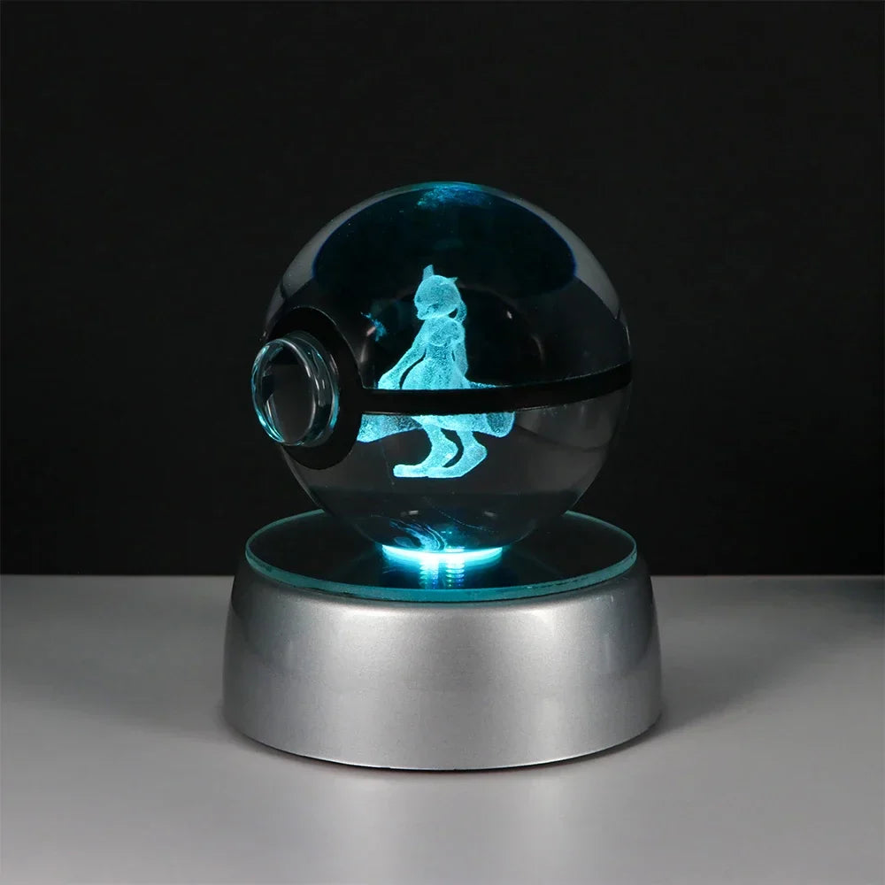Pokemon Crystal Ball Night Light – Pikachu, Gengar, Eevee, Mewtwo & Lucario LED Pokeball, Kids Birthday Gift & Home Decor
