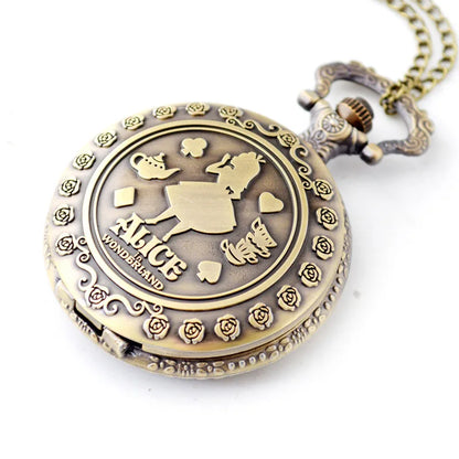 Disney Retro Alice in Wonderland Bronze Quartz Pocket Watch – Vintage Fob Watch Christmas & Birthday Gift