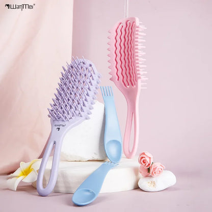 WANMEI Air Cushion Detangler Brush Set – Scalp Massage Comb, Cleaner & 52 Hair Bands, Anti-Frizz Wet/Dry Styling Tool