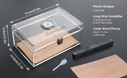 Scotte Acrylic Cigar Case Humidor – Holds 20 Cigars, Includes Hygrometer, Humidifier, Cigar Cutters, Punch & Accessories