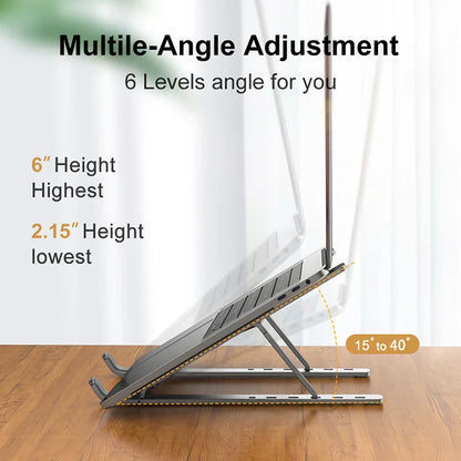 Adjustable Aluminum Alloy Laptop Stand - Foldable & Portable Notebook Holder for Cooling and Ergonomic Comfort - Non-Slip Bracket for Computer