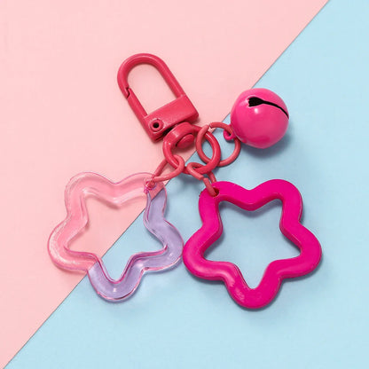 Hollow Star Charm Pendant Keychain – Colorful Acrylic Beads with Bell Bag Lanyard Keyring Jewelry Making Accessories
