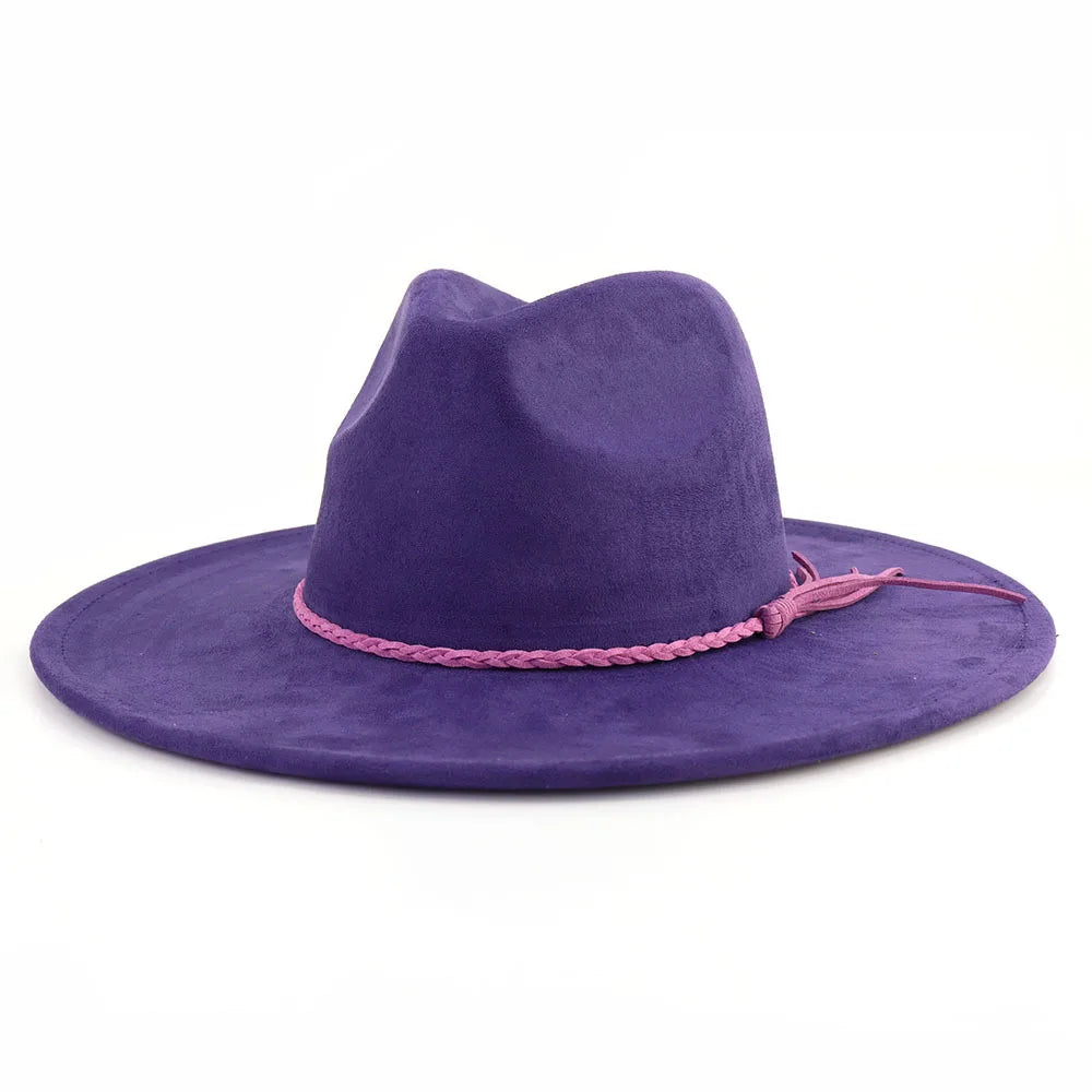 Suede Top Hat Fedora - 9.5cm Wide Brim Felt Jazz Hat for Men and Women, Autumn/Winter Classic Church Sombrer
