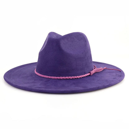 Suede Top Hat Fedora - 9.5cm Wide Brim Felt Jazz Hat for Men and Women, Autumn/Winter Classic Church Sombrer
