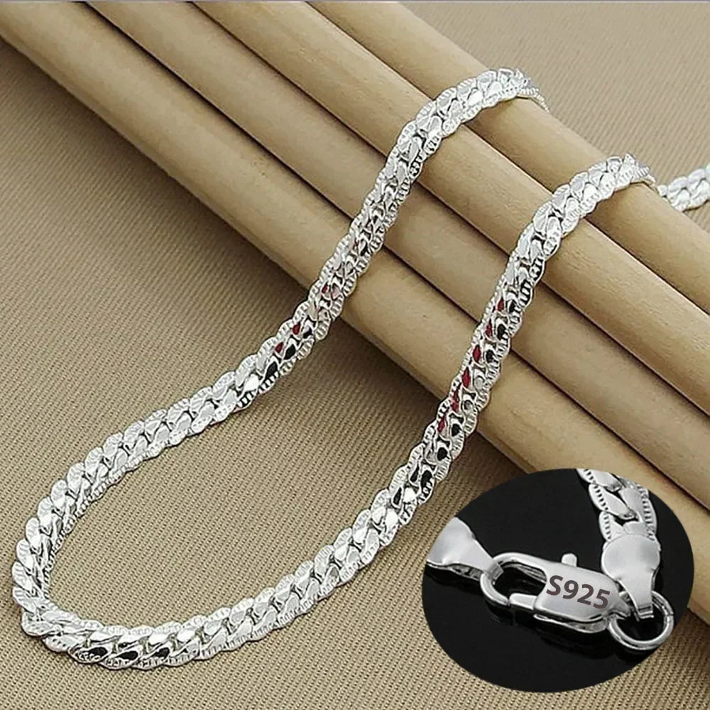 925 Sterling Silver Full Side Chain Necklace & Bracelet Set - 2-Piece Fashion Jewelry for Men & Women, Perfect Wedding Gift