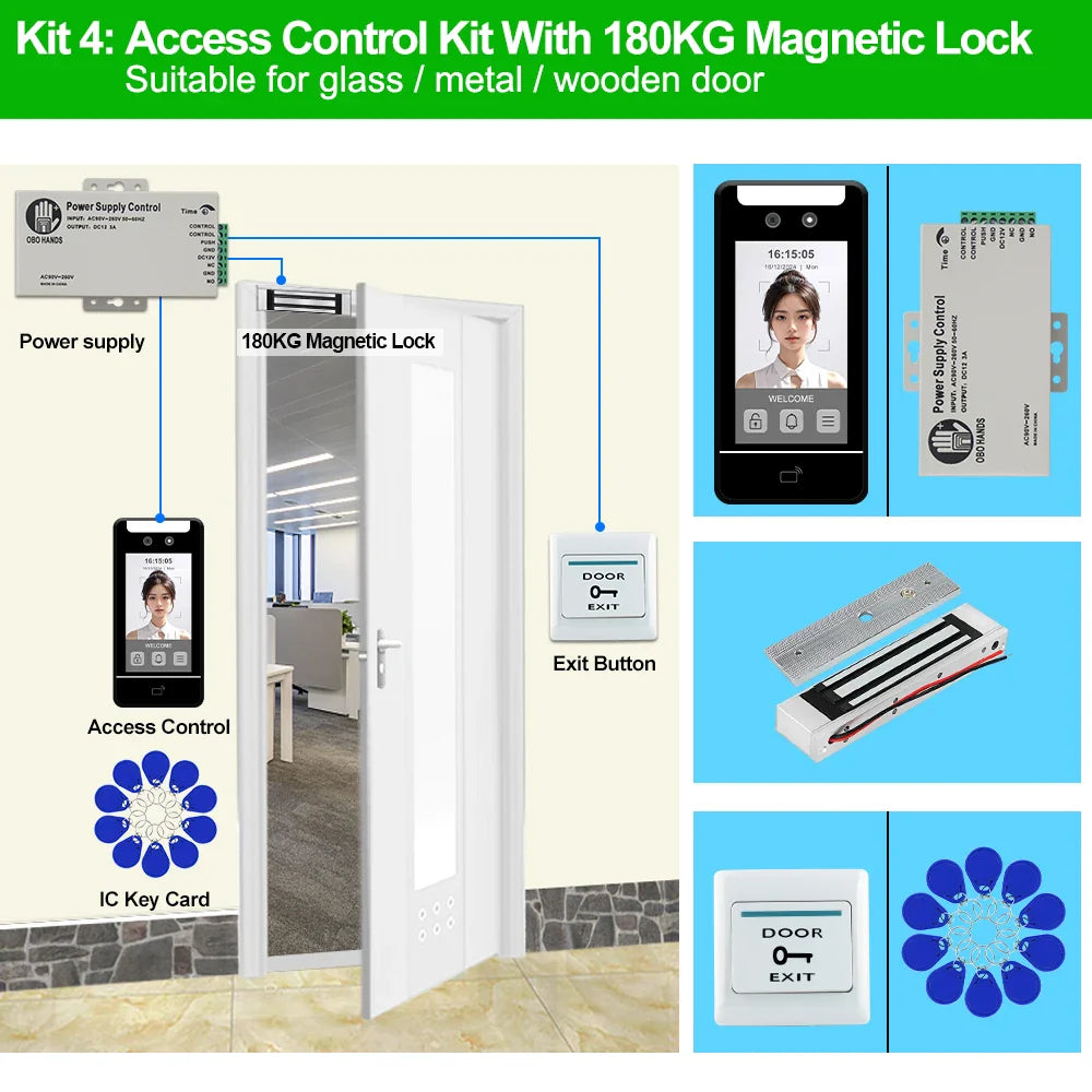 5-Inch Face Recognition Access Control System – Waterproof RFID & Password Attendance Reader for Door Entry