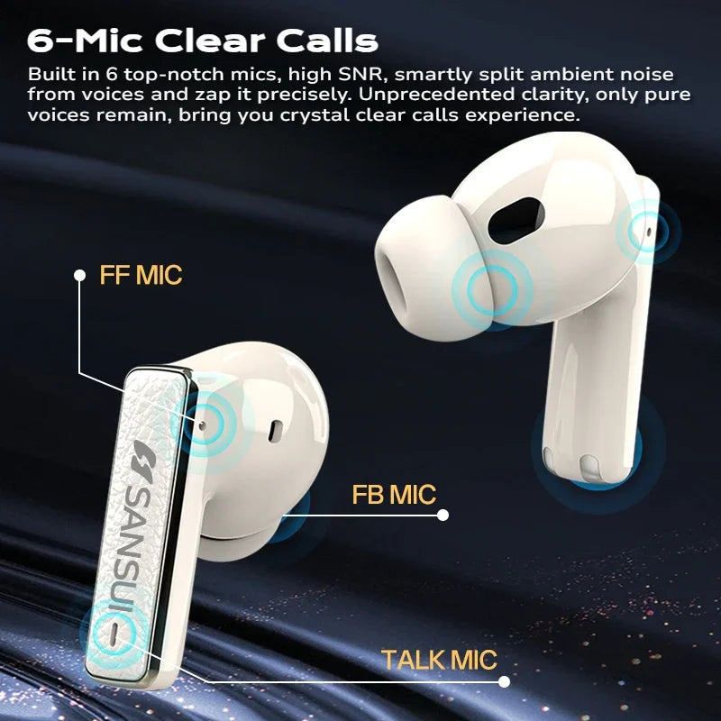 Sansui ANC Bluetooth TWS Earbuds – 52dB Active Noise Cancelling, Bluetooth 5.4 True Wireless Earphones with 6 Mic HD Calls