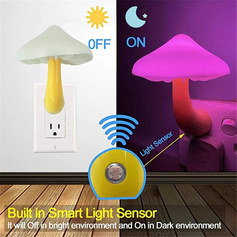 Mushroom Shape LED Night Light – Automatic Light Sensor Wall Lamp for Bedroom & Toilet Ambient Home Decor
