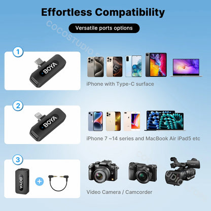 BOYA BY-V3 Wireless Lavalier Microphone – Lapel Mic for iPhone, iPad, Android, USB-C, Gaming, Video Recording & Streaming