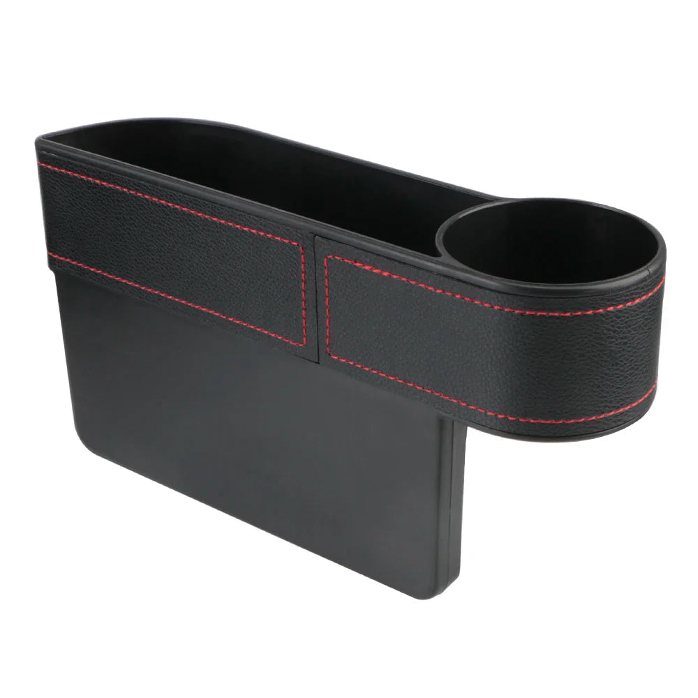 Car Seat Gap Organizer – Leather Auto Crevice Storage Box with Cup & Phone Holder, USB Option