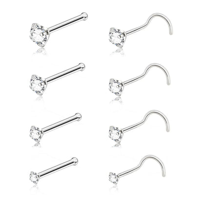 5PCS Stainless Steel Nose Ring Studs — Crystal Nostril Piercing Jewelry for Women & Girls, 1.5/2.0/2.5/3.0mm, 20G