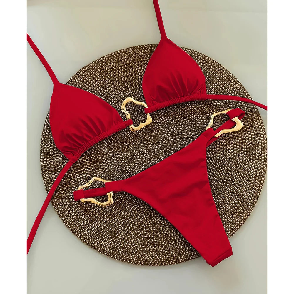2025 Women’s Sexy Halter Micro Bikini Set – Solid Brazilian Thong Swimwear Beach Bathing Suit