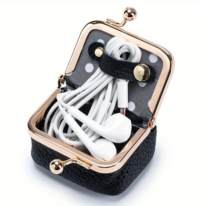 Women’s PU Leather Jewelry Organizer Box – Solid Color Ring, Necklace & Earring Storage Case with Mini Coin Purse Kiss Lock