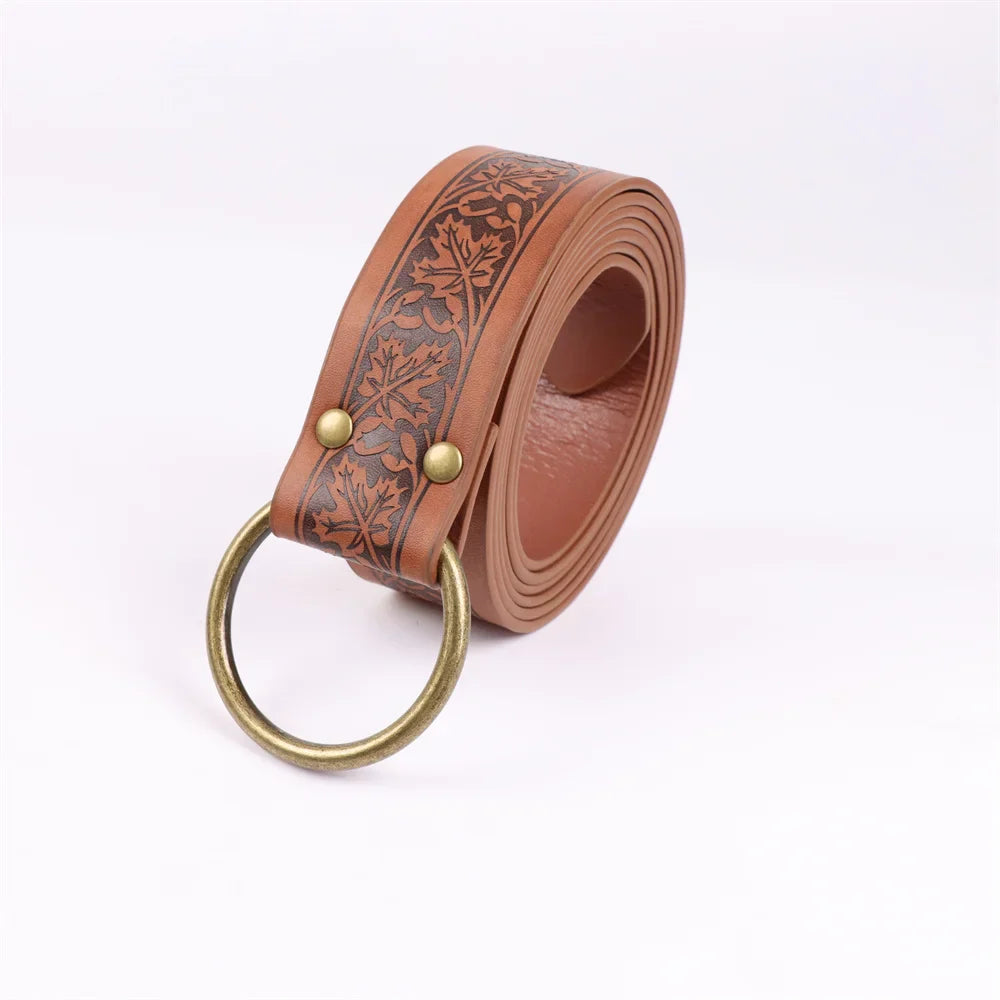 6PCS Medieval Cosplay Belts – Elf Leaf Embossed Leather with Potion Bottle, Viking Halloween