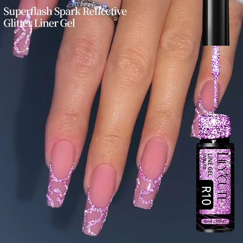 LILYCUTE 5ml Silver Metallic Liner Gel Polish – Super Bright UV Nail Art Stripe & Drawing Paint Varnish, Mirror Effect Graffiti Gel