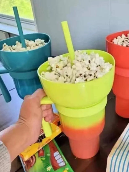 Creative All-in-One Popcorn Snack and Drink Cup with Handle - Water Cup and Straw Cup Combo